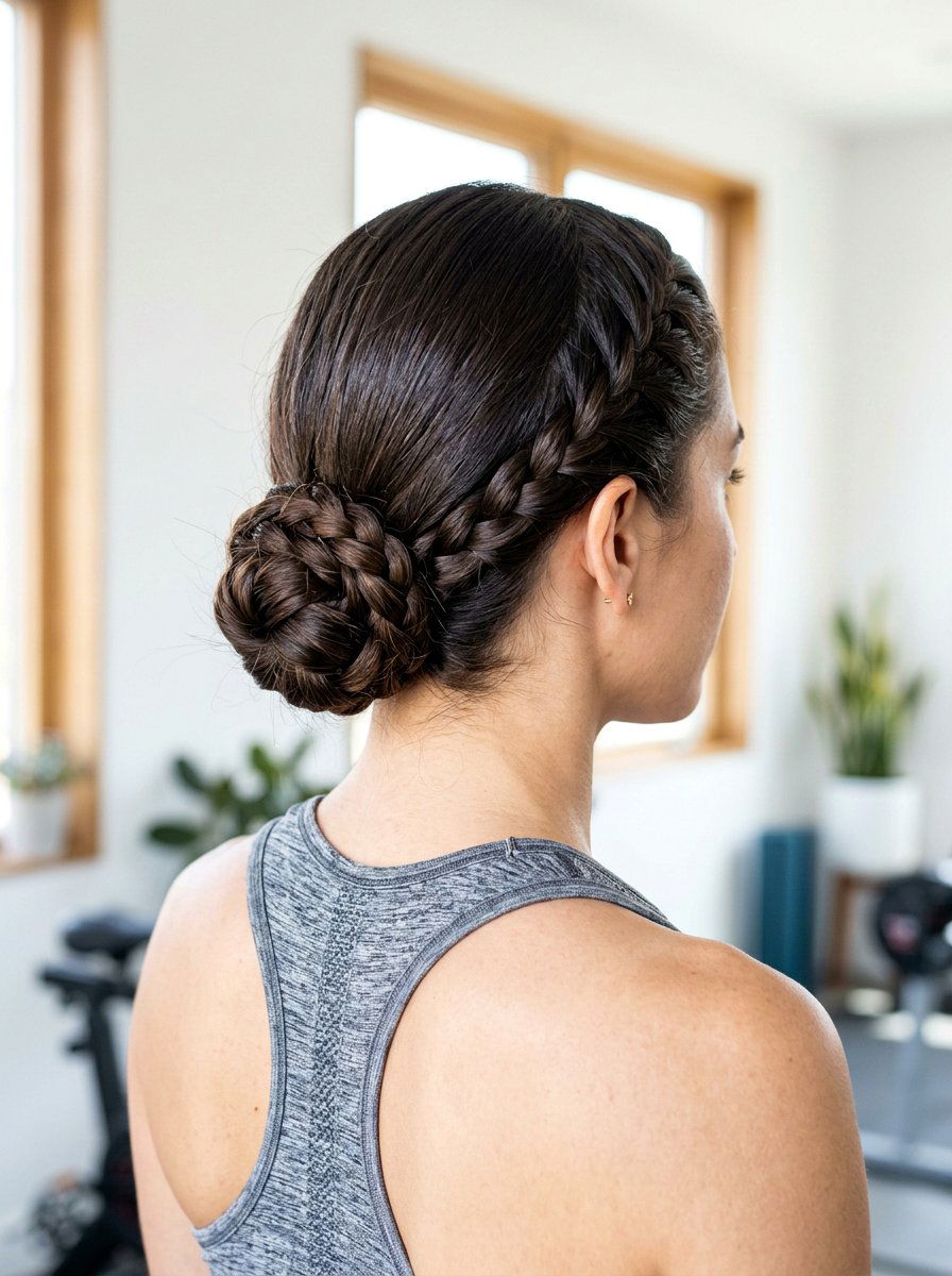 Braided Low Bun - 20 yoga hairstyle with low bun - 20 yoga hairstyle with low bun