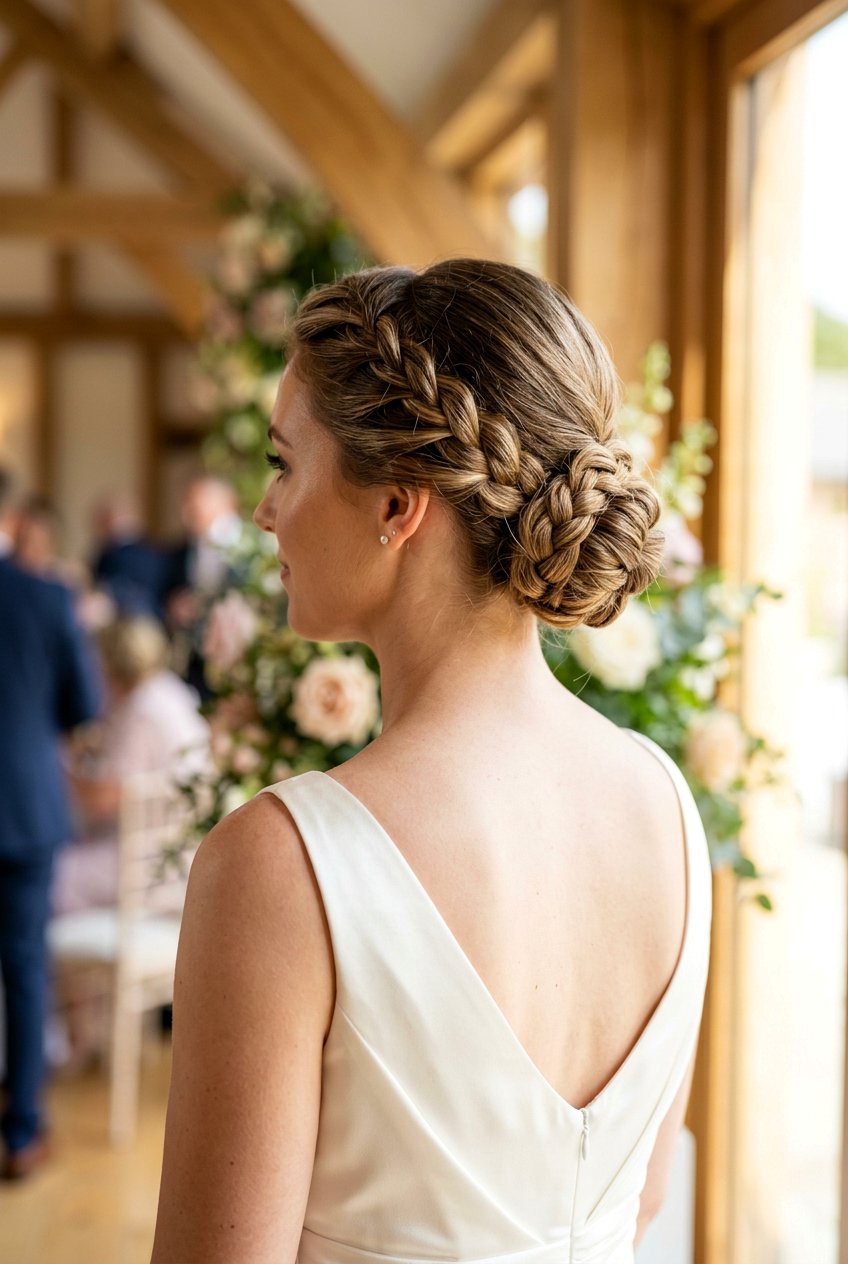 Braided Low Bun - 20 elegant bridal hairstyle for medium hair - 20 elegant bridal hairstyle for medium hair