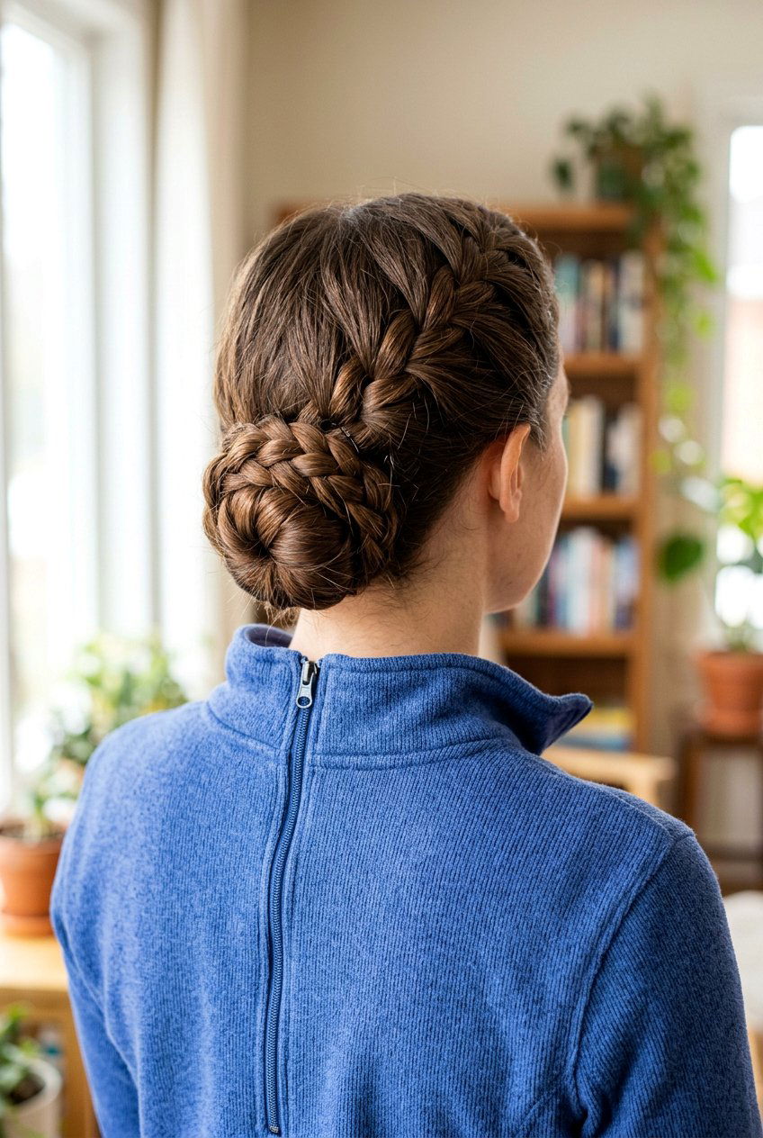 Braided Low Bun - 20 hiking hairstyle for curly hair women - 20 hiking hairstyle for curly hair women