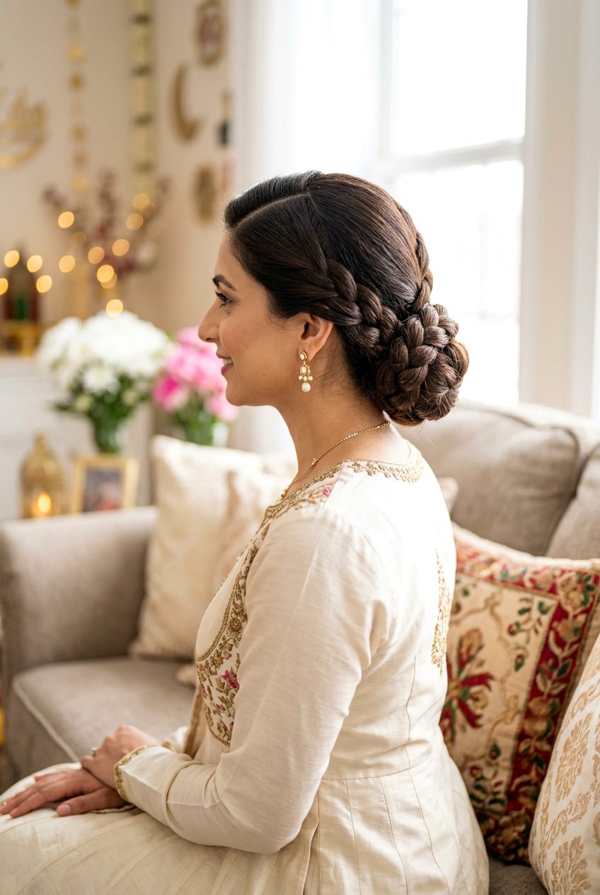 Braided Low Bun For Eid - 20 eid party hairstyles for women - 20 eid party hairstyles for women