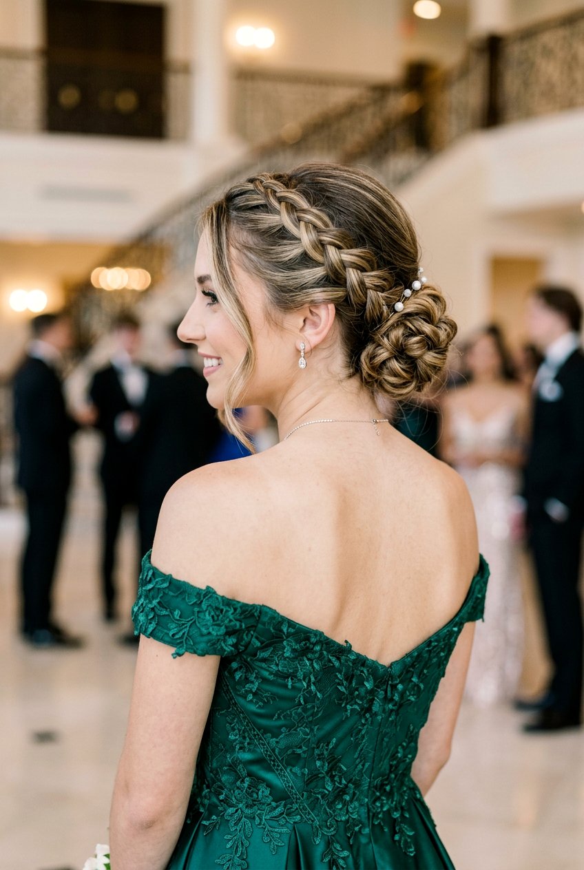 Braided Low Bun Prom Updo - 20 prom hairstyles for long hair - 20 prom hairstyles for long hair