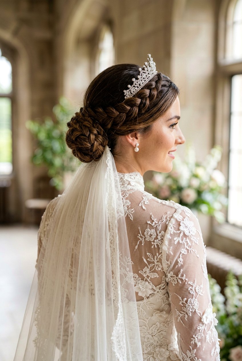 Braided Low Bun Updo - 20 bridal hairstyle for veil and tiara - 20 bridal hairstyle for veil and tiara