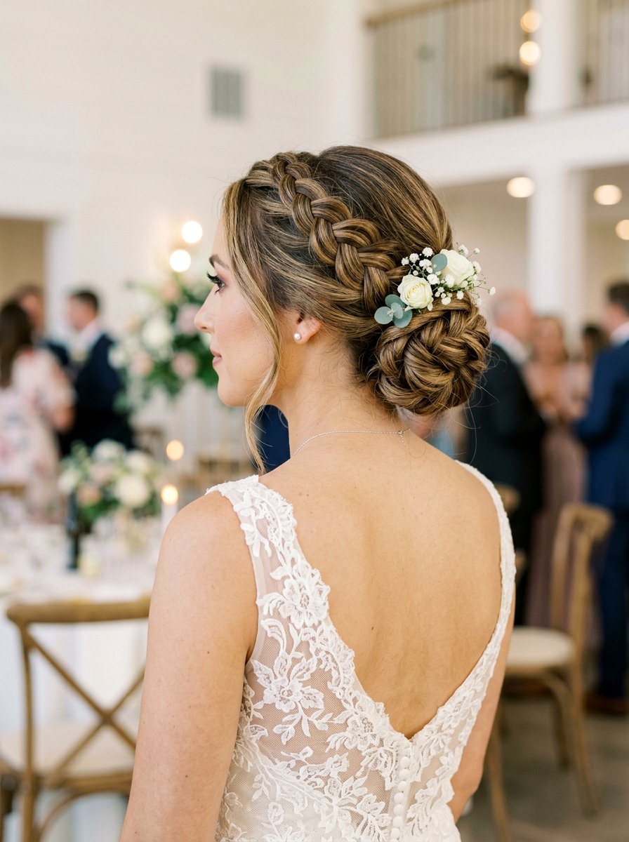 Braided Low Bun Wedding Hair - 20 elegant bridal hairstyle for medium hair - 20 elegant bridal hairstyle for medium hair