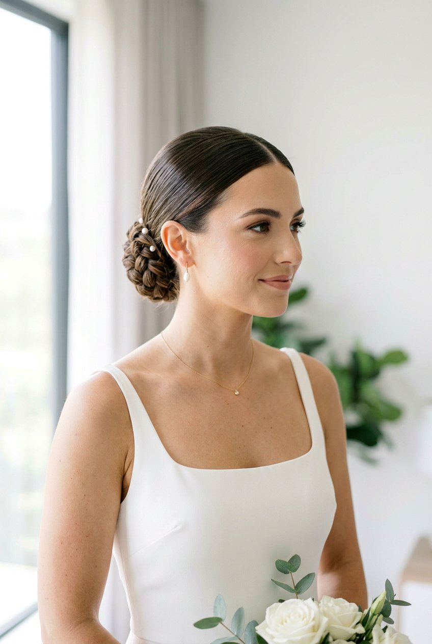 Braided Low Bun With Middle Part For Bride - 20 braided low bun for bride - 20 braided low bun for bride