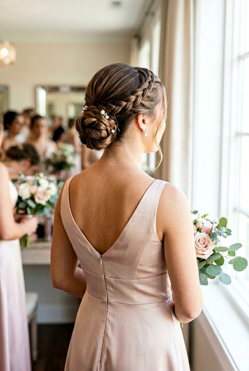 Braided Low Bun for Bridesmaids - 20 bridesmaid hairstyles with braids - 20 bridesmaid hairstyles with braids