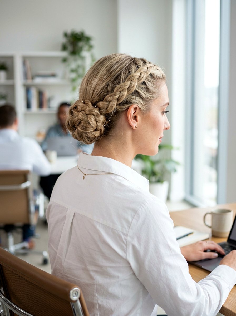 Braided Low Bun for Office - 20 tidy bun for office mornings - 20 tidy bun for office mornings