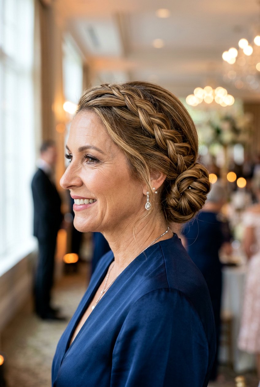 Braided Low Bun - 20 classy wedding guest hairstyles for women over 50 - 20 classy wedding guest hairstyles for women over 50