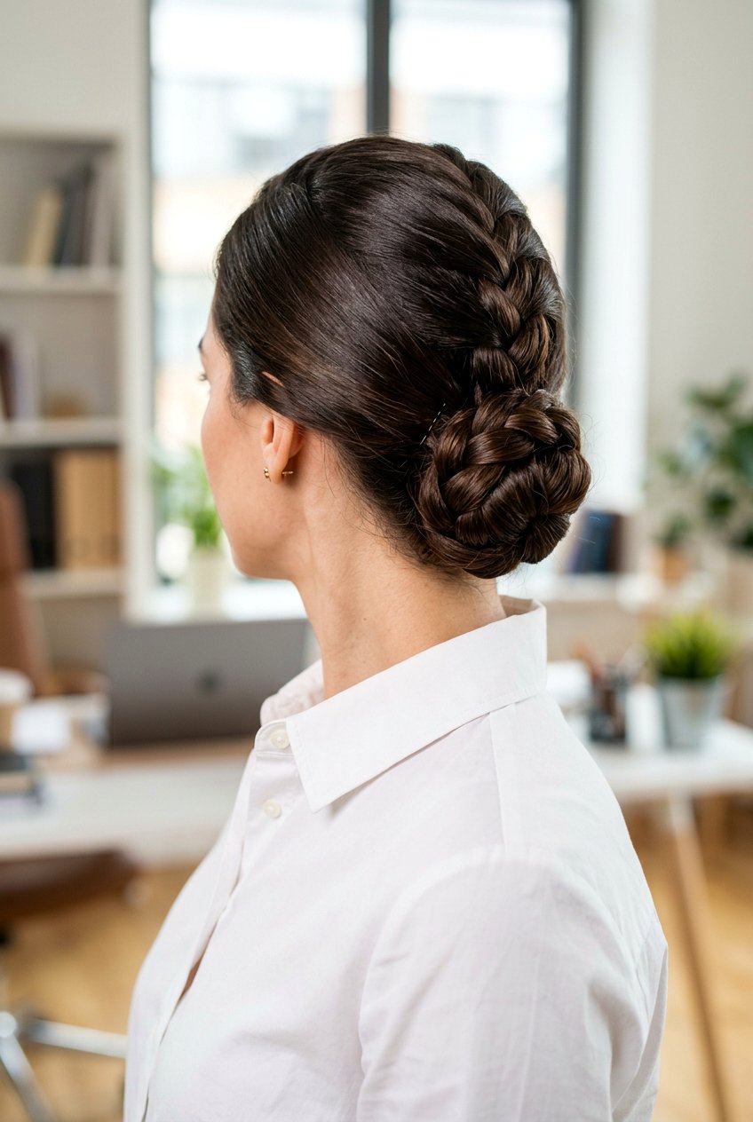 Braided Low Business Bun - 20 business bun hairstyle - 20 business bun hairstyle