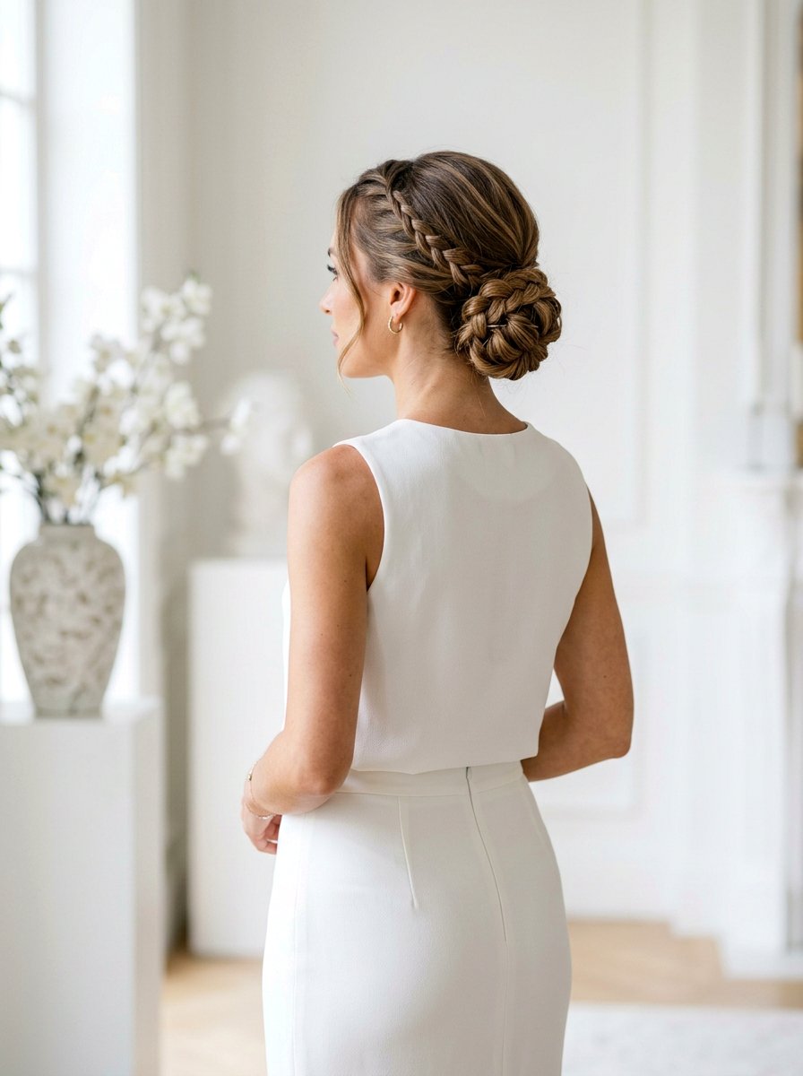 Braided Low Chignon - 20 quick office hairstyle for medium hair - 20 quick office hairstyle for medium hair