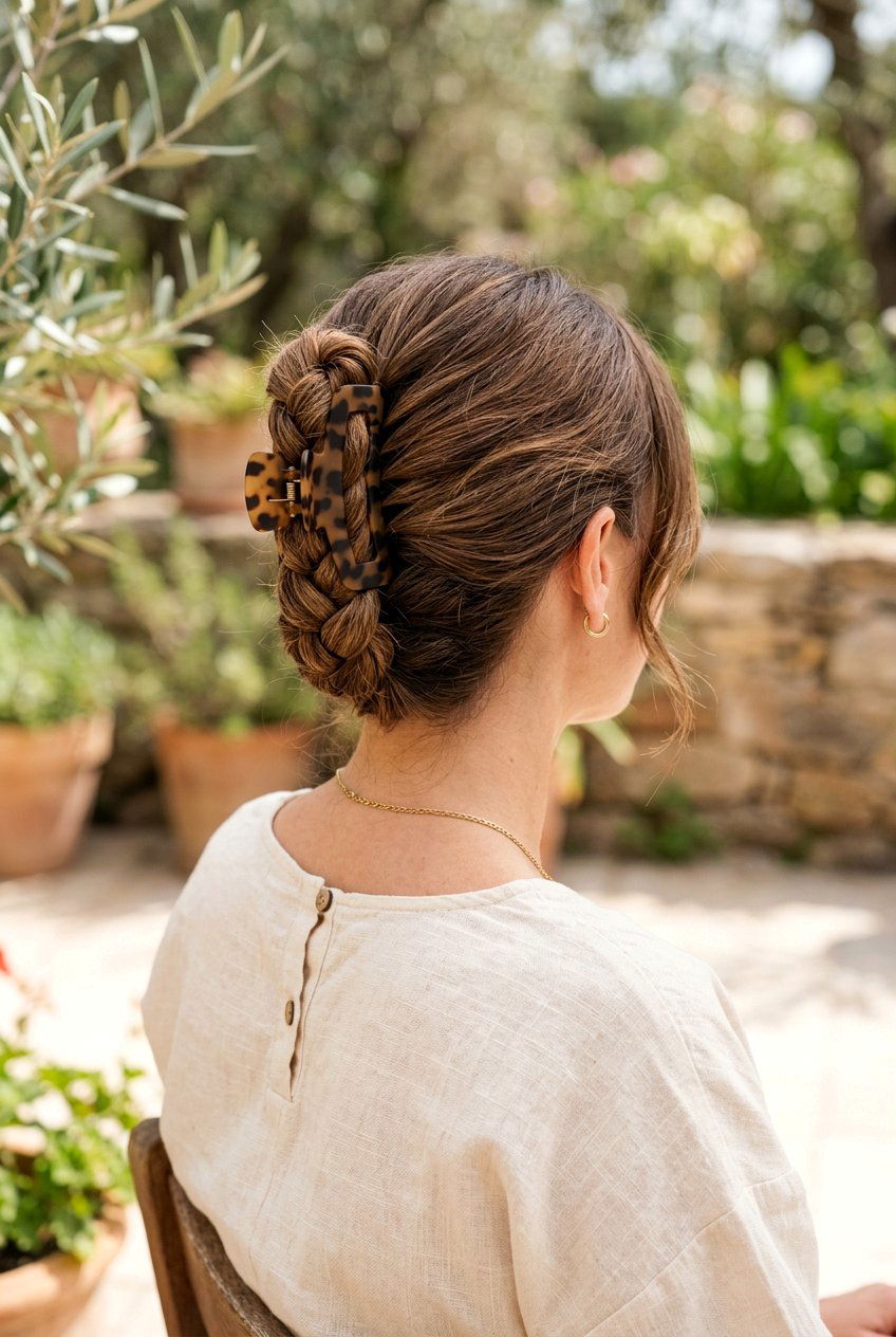 Braided Low Claw Clip Updo - 20 best claw clip hairstyle ideas - 20 best claw clip hairstyle ideas