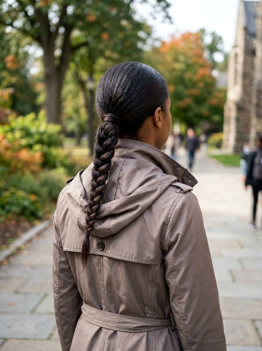 Braided Low Pony For Rain - 20 office hairstyle for rainy days - 20 office hairstyle for rainy days
