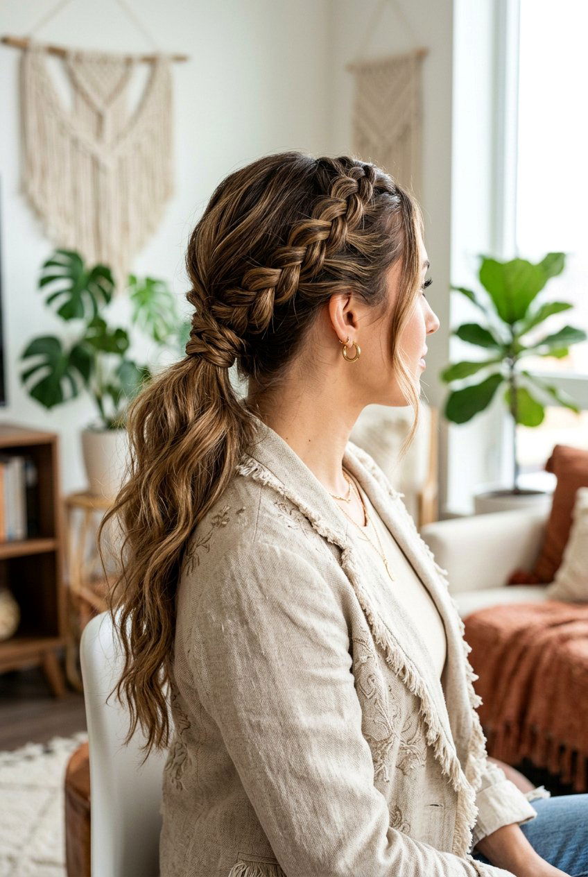 Braided Low Ponytail - 20 boho messy braid hairstyle - 20 boho messy braid hairstyle