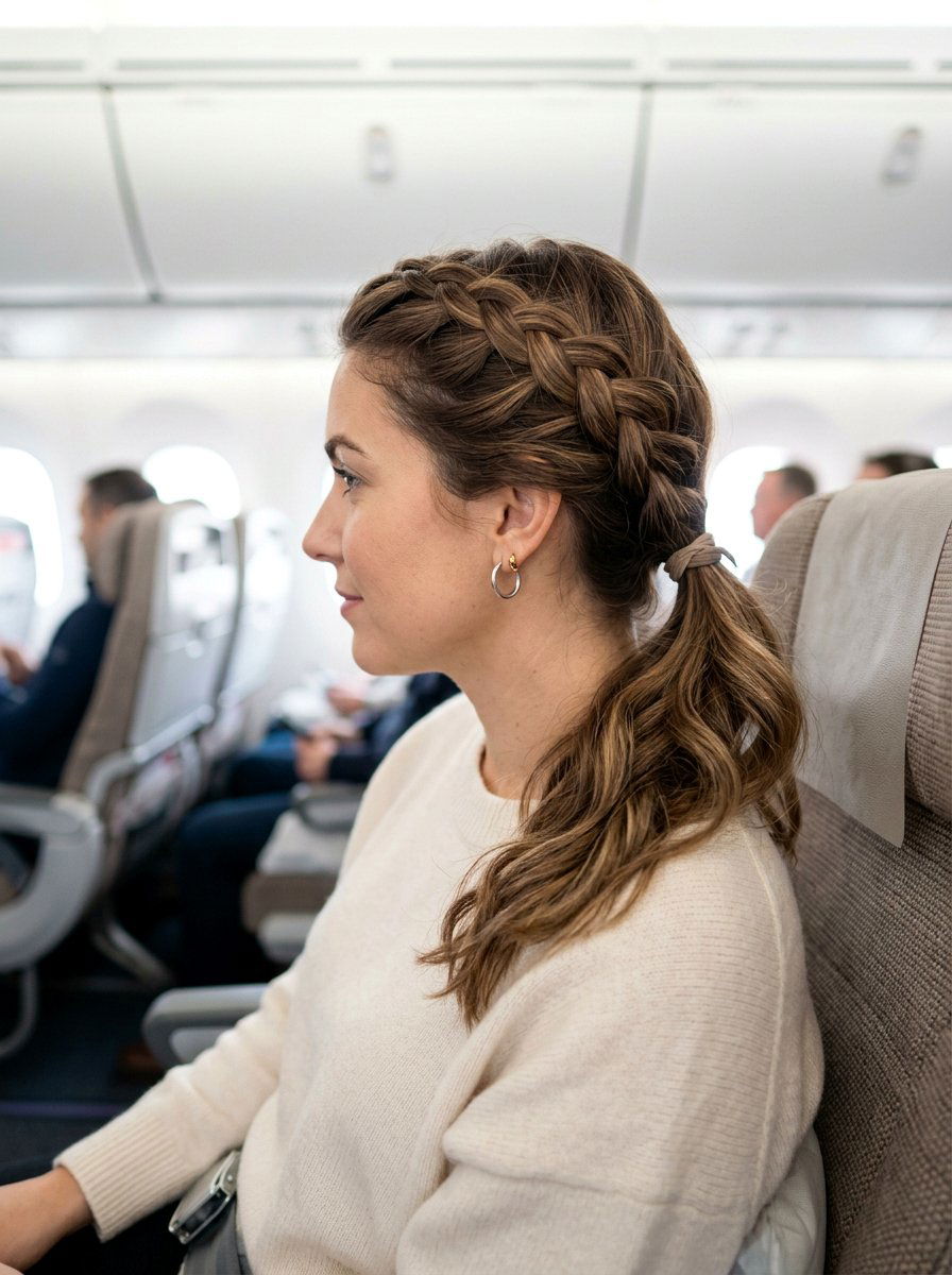 Braided Low Ponytail - 20 overnight travel hairstyles - 20 overnight travel hairstyles