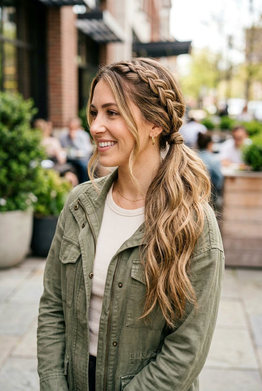 Braided Low Ponytail - 20 road trip hairstyle for long layers - 20 road trip hairstyle for long layers