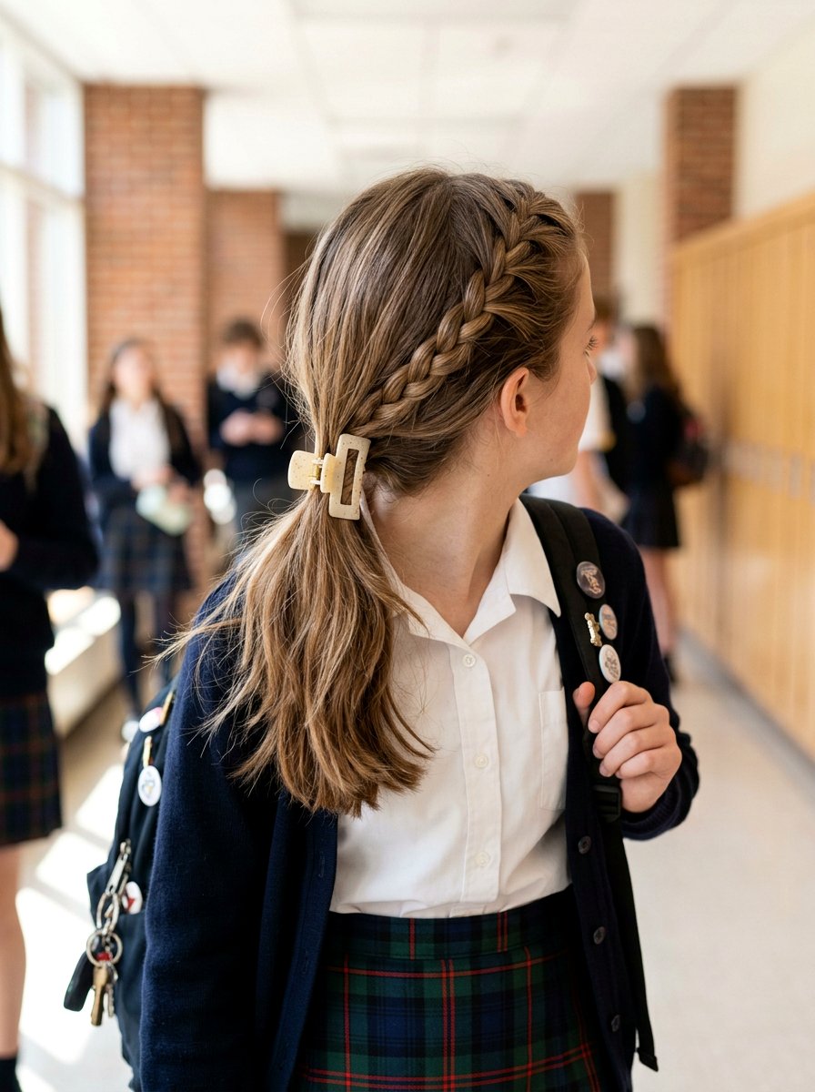 Braided Low Ponytail with Claw Clip Accent - 20 school ponytail with claw clip - 20 school ponytail with claw clip