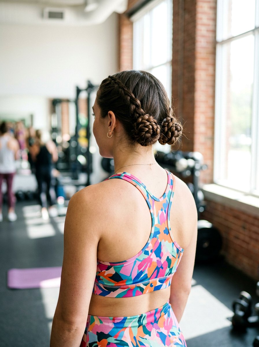 Braided Low Space Buns - 20 gym hairstyle with low braid bun - 20 gym hairstyle with low braid bun