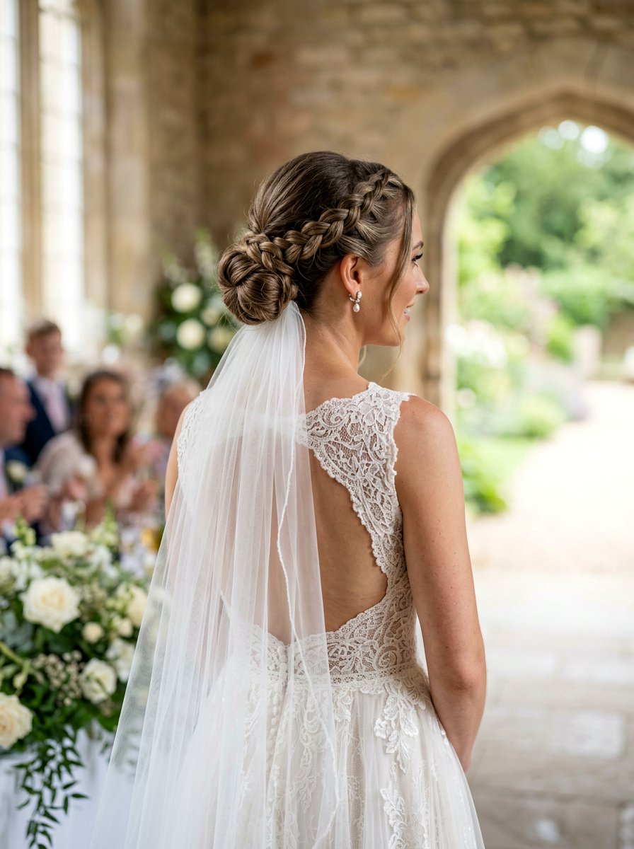 Braided Low Updo With Veil - 20 veil friendly wedding updo - 20 veil friendly wedding updo