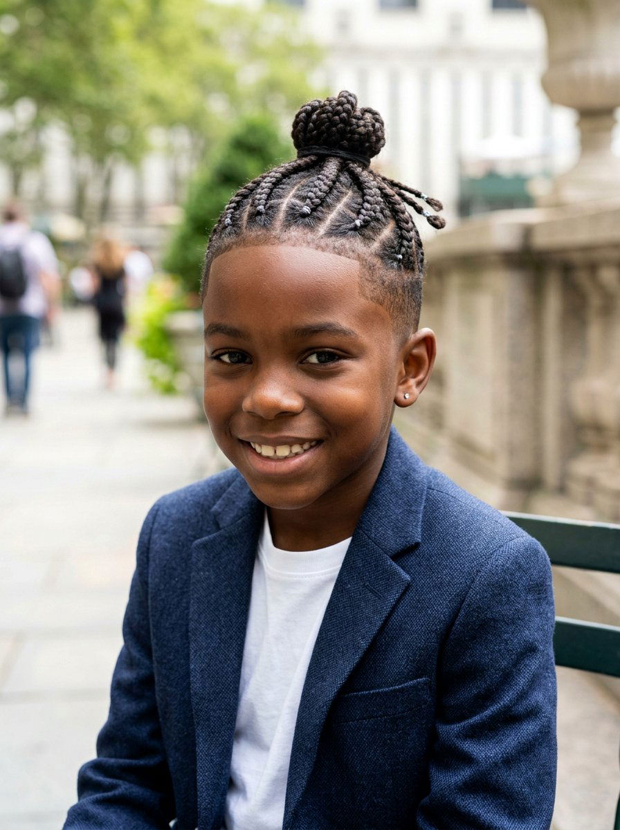Braided Man Bun - 20 school braid styles for black boys - 20 school braid styles for black boys