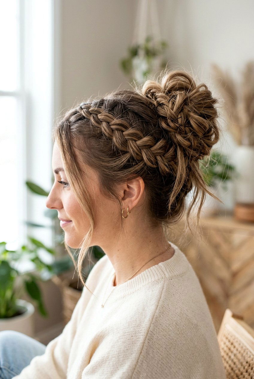 Braided Messy Bun - 20 messy bun hairstyles - 20 messy bun hairstyles