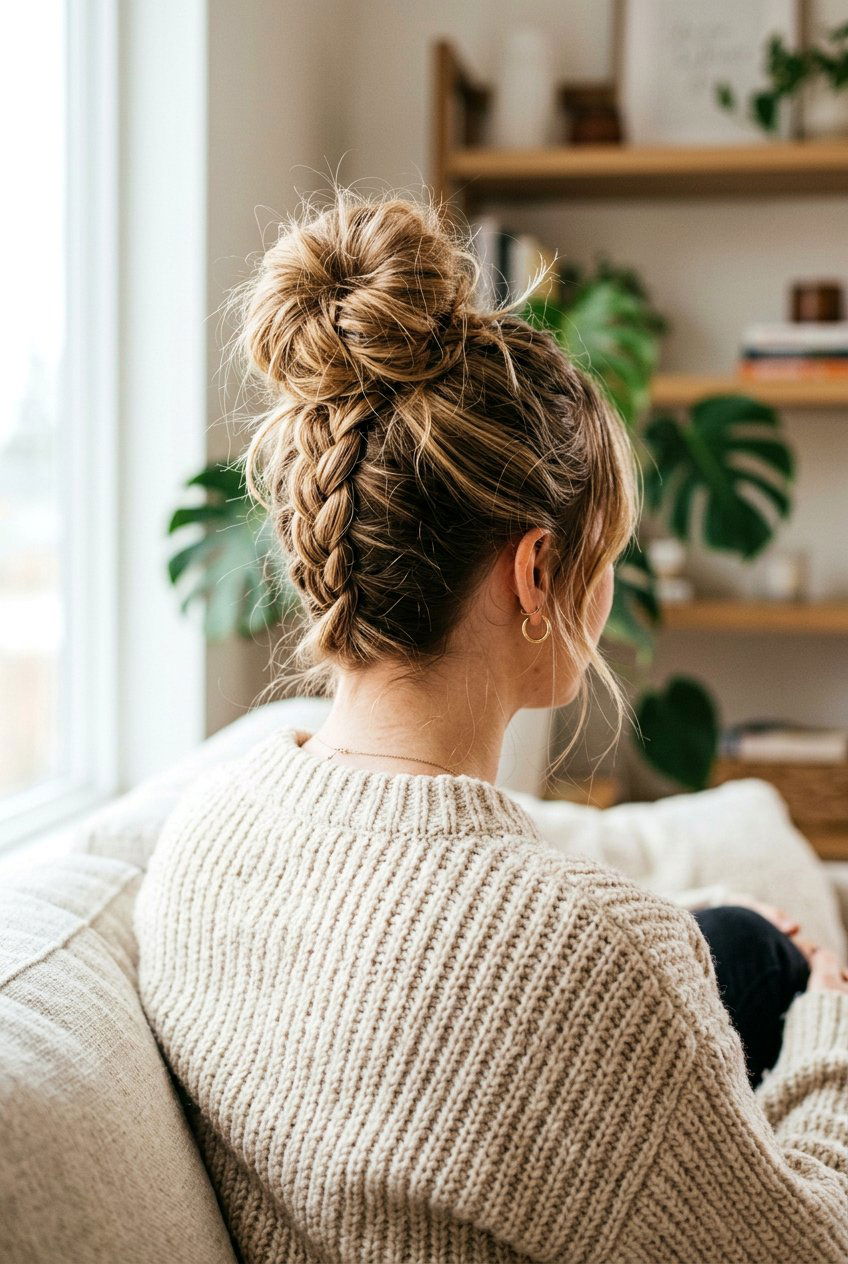 Braided Messy Bun - 20 boho messy braid hairstyle - 20 boho messy braid hairstyle
