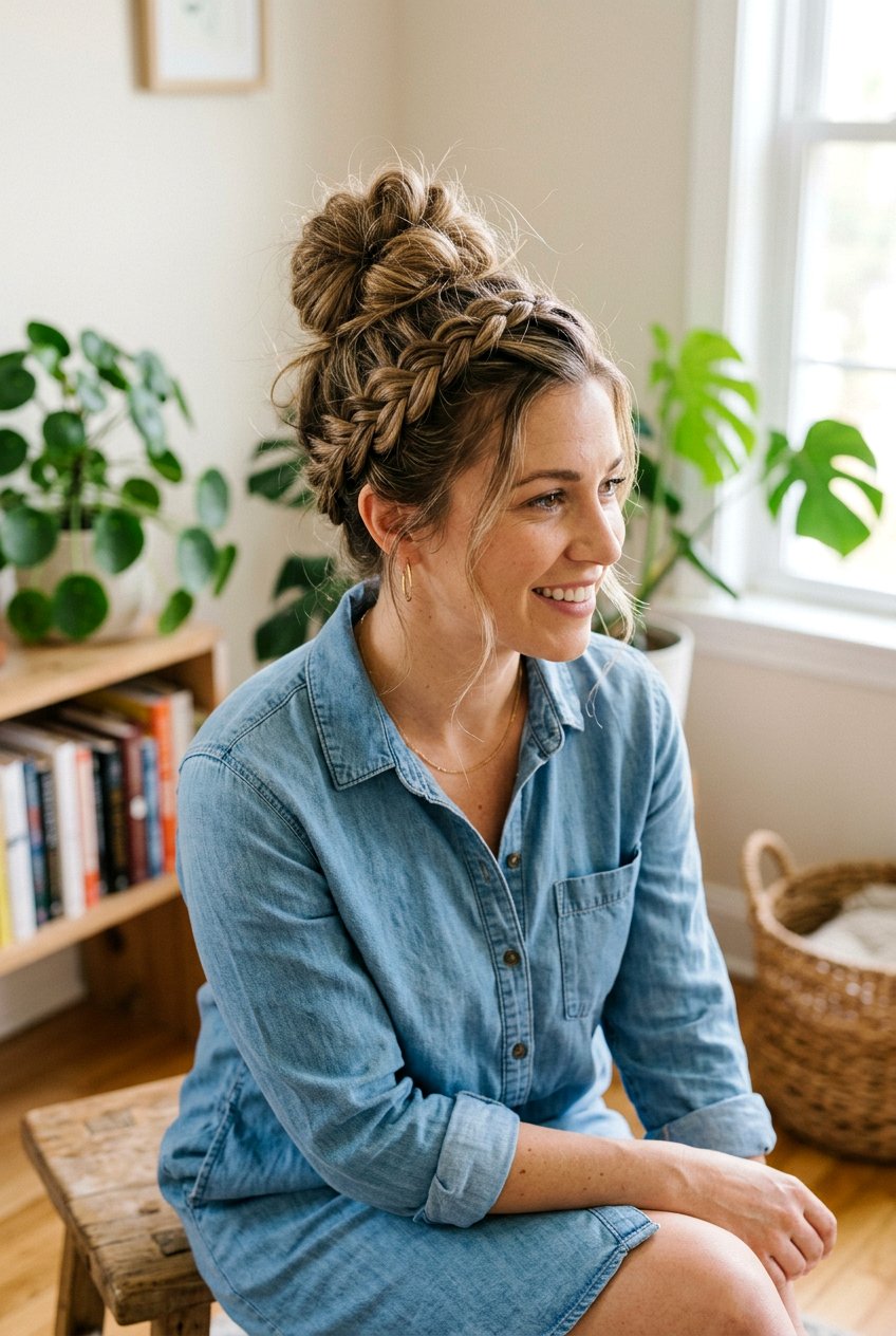 Braided Messy Top Knot - 20 messy top knot hairstyle - 20 messy top knot hairstyle