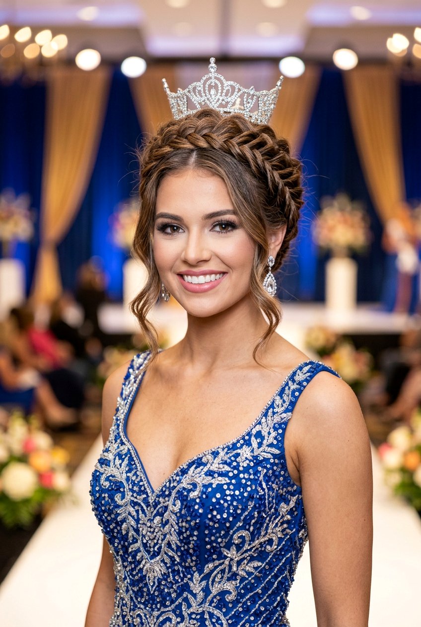 Braided Pageant Updo with Crown Texture - 20 pageant hairstyles - 20 pageant hairstyles