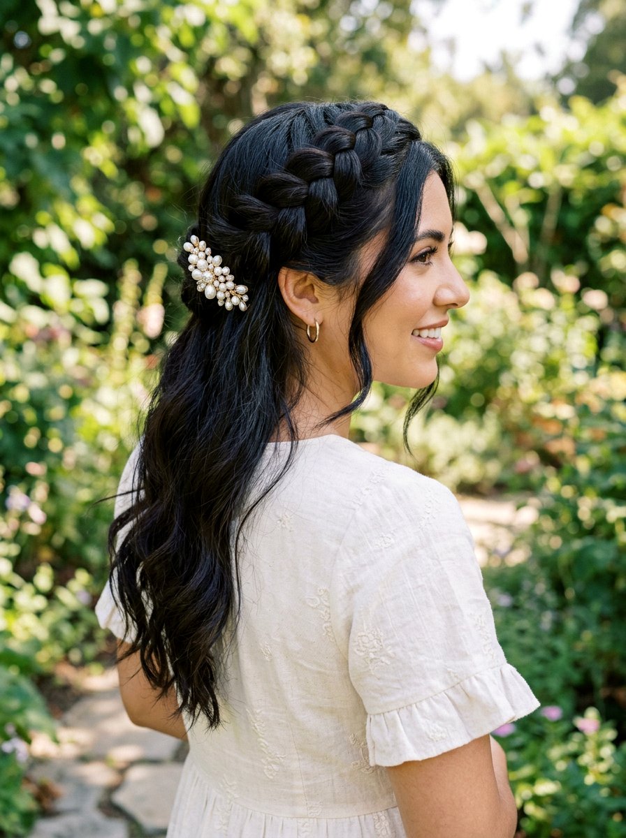 Braided Pearl Clip Half Up - 20 pearl clip half up hairstyle - 20 pearl clip half up hairstyle