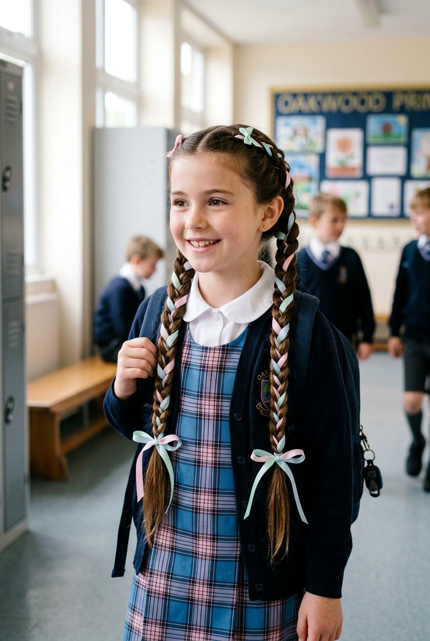 Braided Pigtails With Ribbons For School - 20 braided pigtails for school - 20 braided pigtails for school