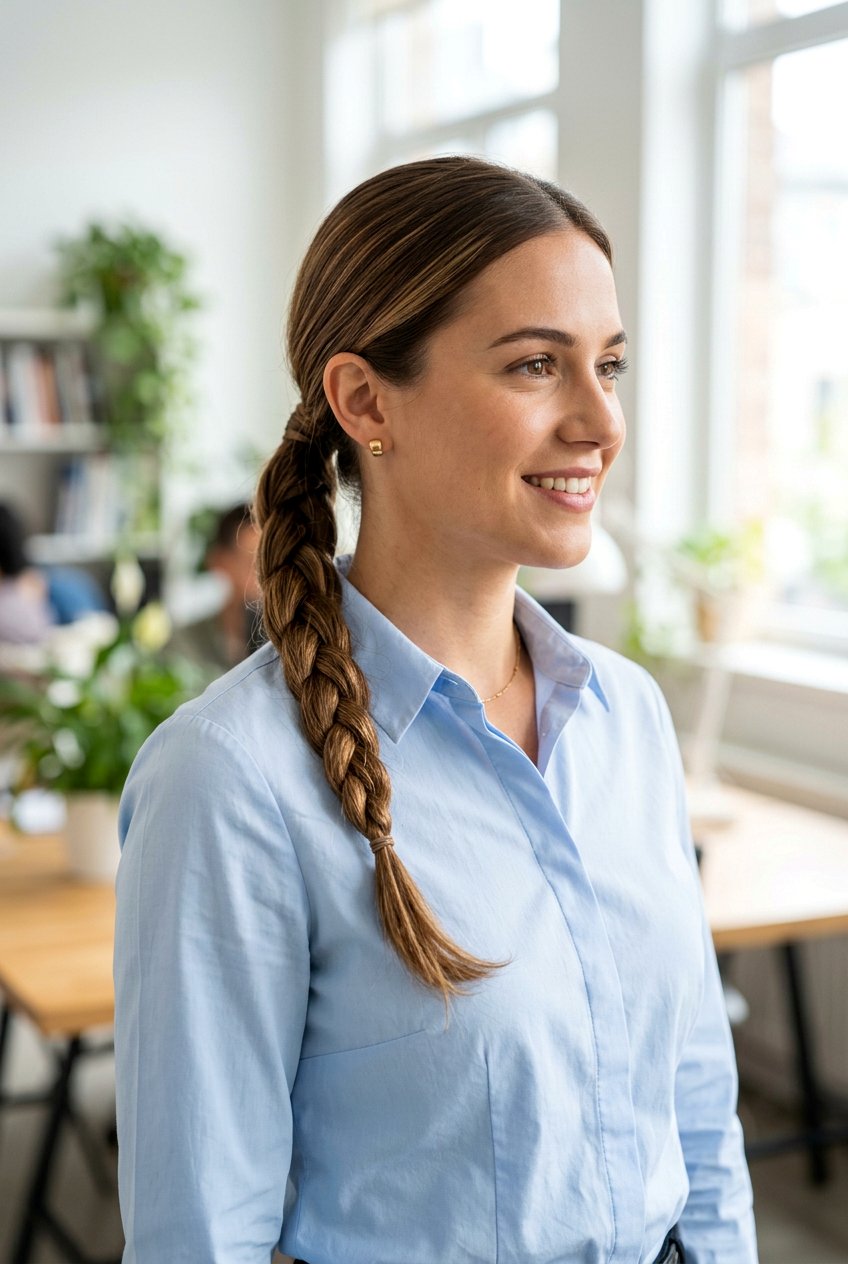 Braided Ponytail - 20 simple hairstyle for interview with medium hair - 20 simple hairstyle for interview with medium hair