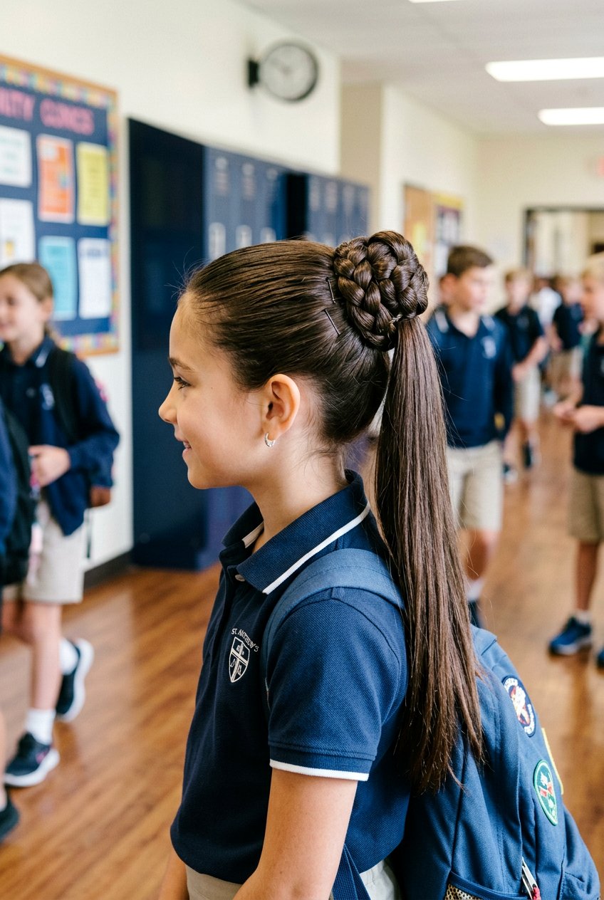 Braided Ponytail Bun For School Girls - 20 school bun hairstyle for girls - 20 school bun hairstyle for girls