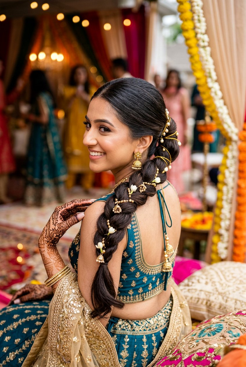 Braided Ponytail For Mehndi - 20 mehndi braid hairstyles - 20 mehndi braid hairstyles