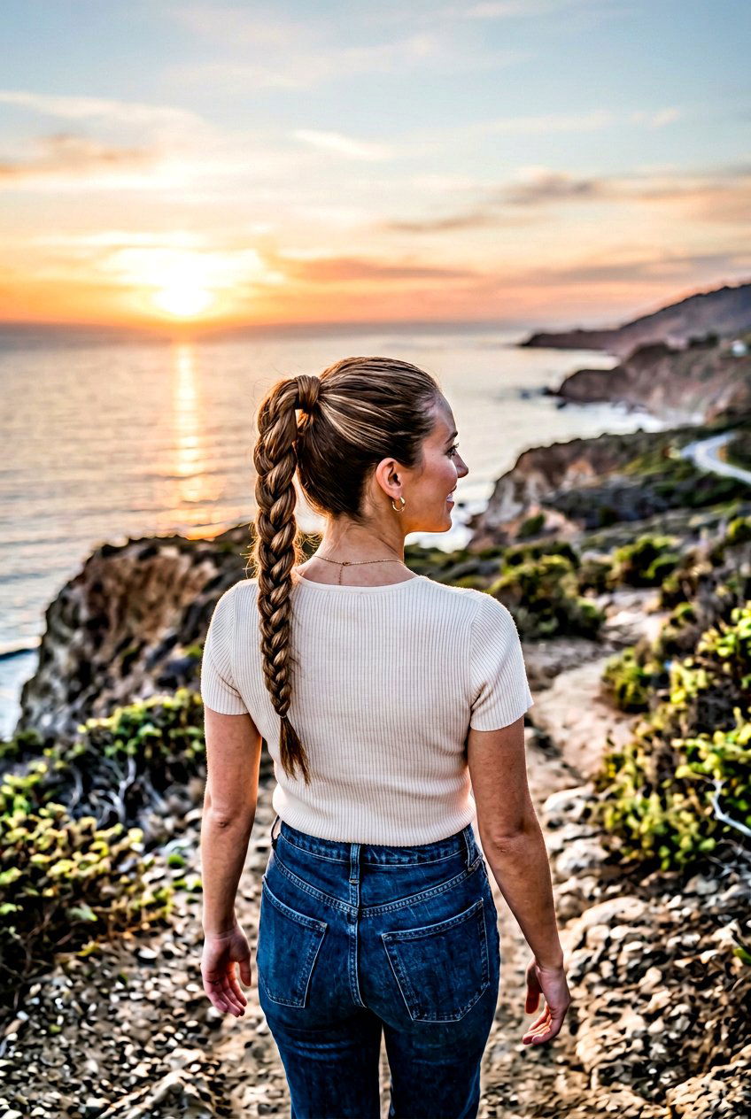 Braided Ponytail For Sunset Portraits - 20 sunset photo shoot hairstyles - 20 sunset photo shoot hairstyles