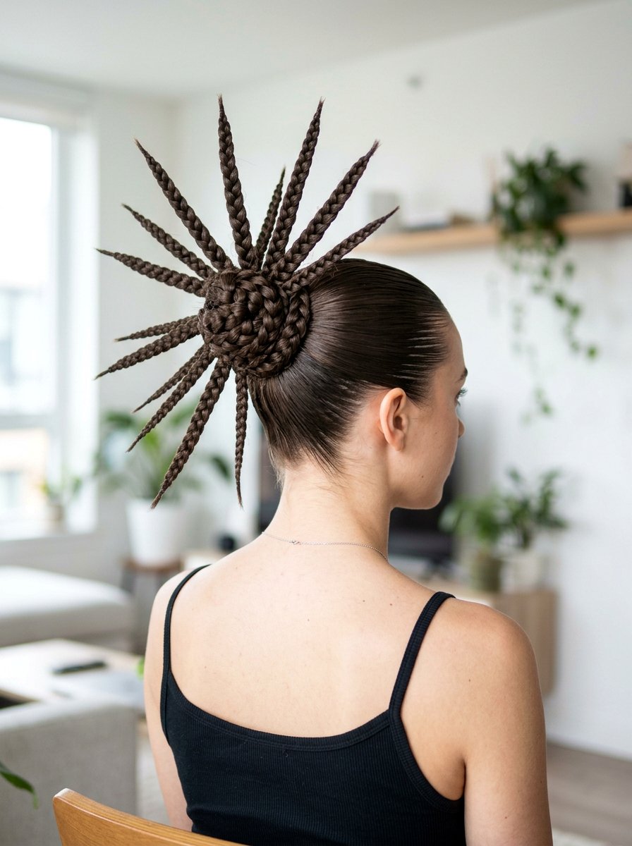 Braided Ponytail Spiky Bun - 20 y2k spiky bun hairstyle - 20 y2k spiky bun hairstyle