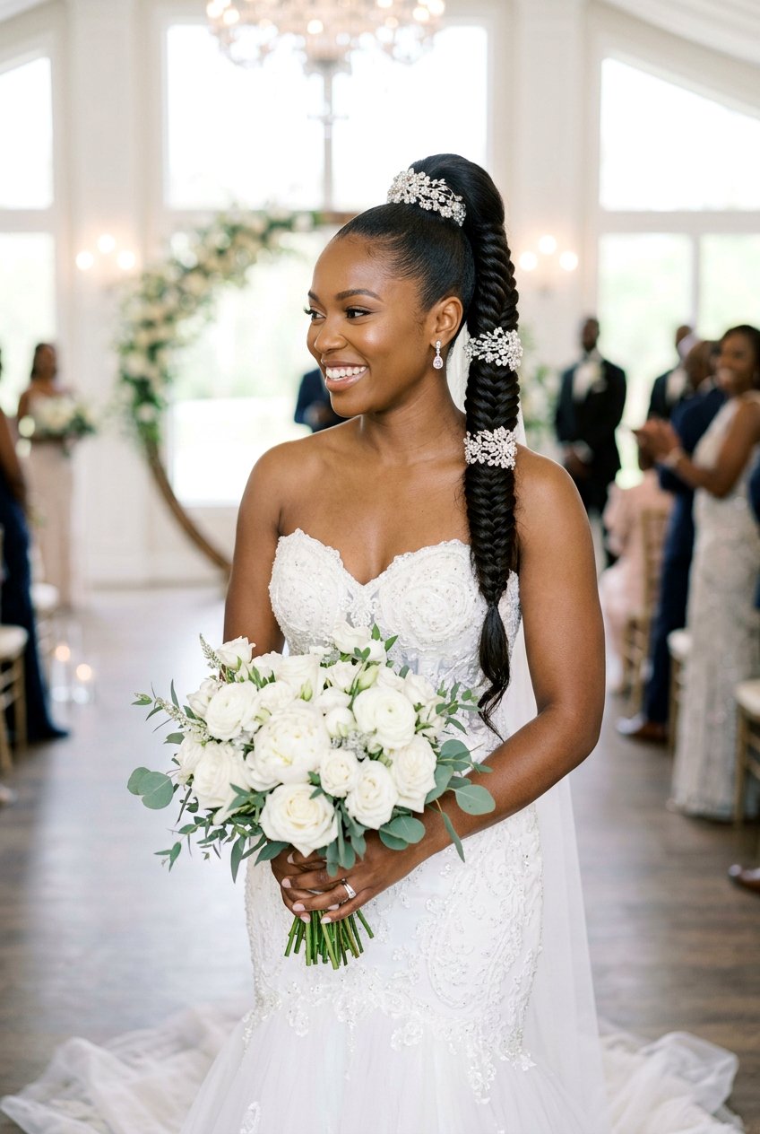 Braided Ponytail Wedding Hairstyle For Black Brides - 20 wedding hairstyles for black brides - 20 wedding hairstyles for black brides