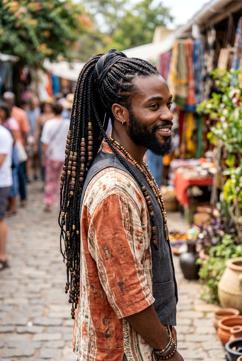 Braided Ponytail With Beads - 20 braided ponytail for men - 20 braided ponytail for men