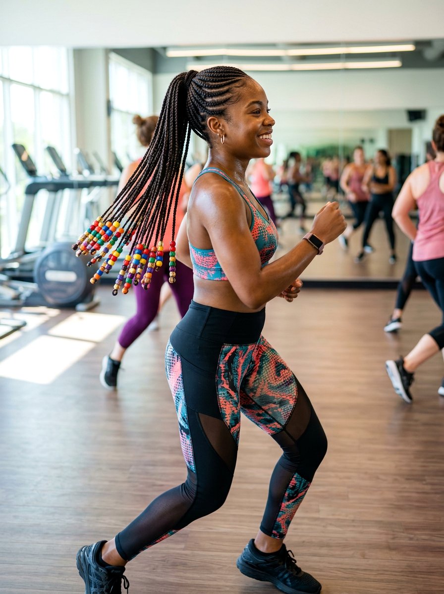 Braided Ponytail With Beads - 20 gym hairstyle with braided ponytail - 20 gym hairstyle with braided ponytail