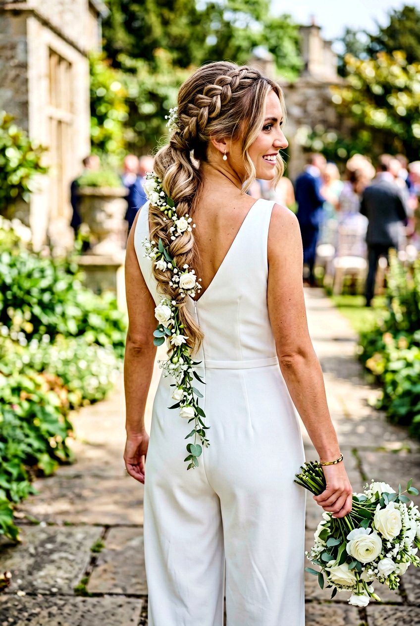 Braided Ponytail With Cascading Flower Vine - 20 floral bridal braid hairstyle - 20 floral bridal braid hairstyle