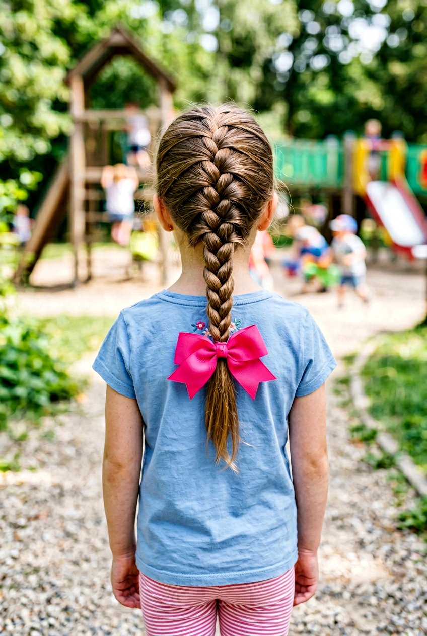 Braided Ponytail With Colorful Grosgrain Ribbon Bow - 20 little girls ponytail with ribbon bow - 20 little girls ponytail with ribbon bow