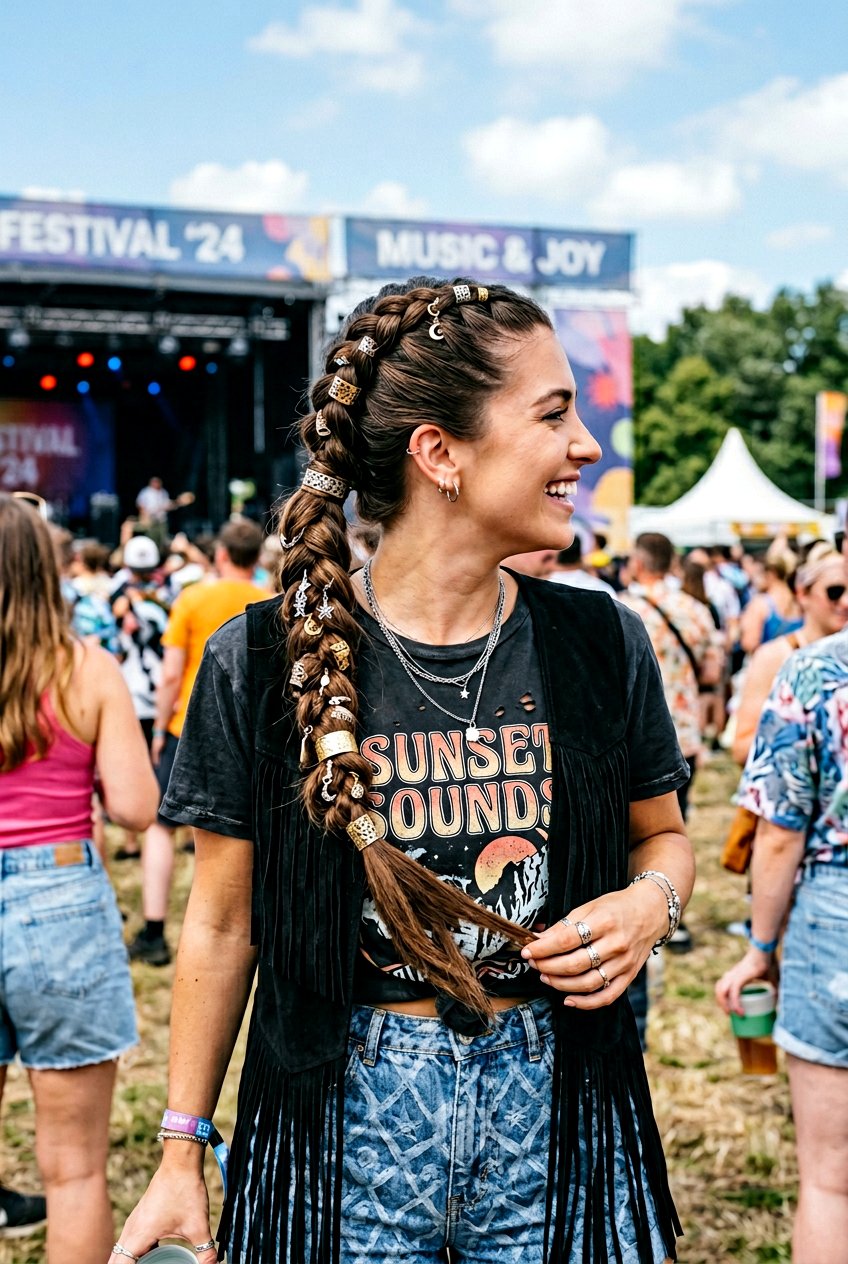 Braided Ponytail With Hair Charms - 20 concert ponytail with braids - 20 concert ponytail with braids