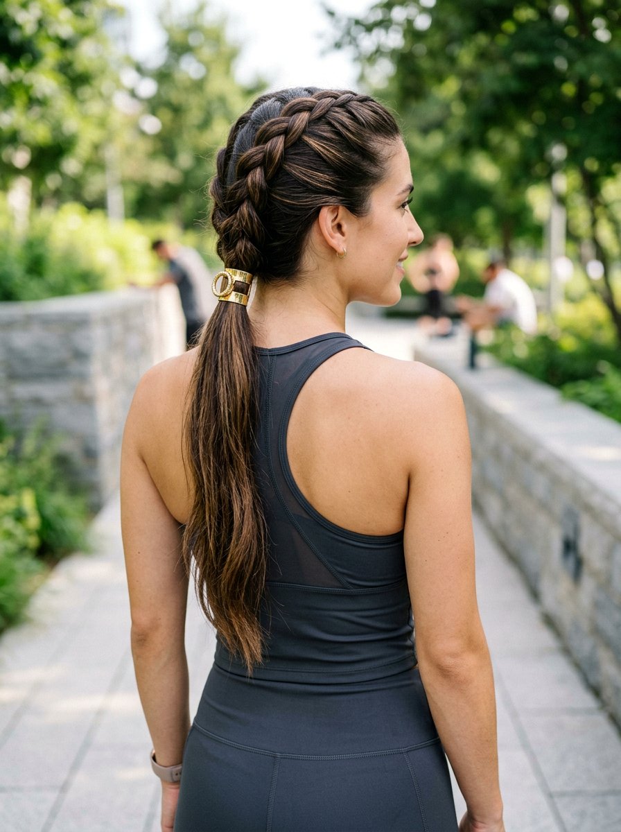 Braided Ponytail With Hair Cuff - 20 gym hairstyle with braided ponytail - 20 gym hairstyle with braided ponytail