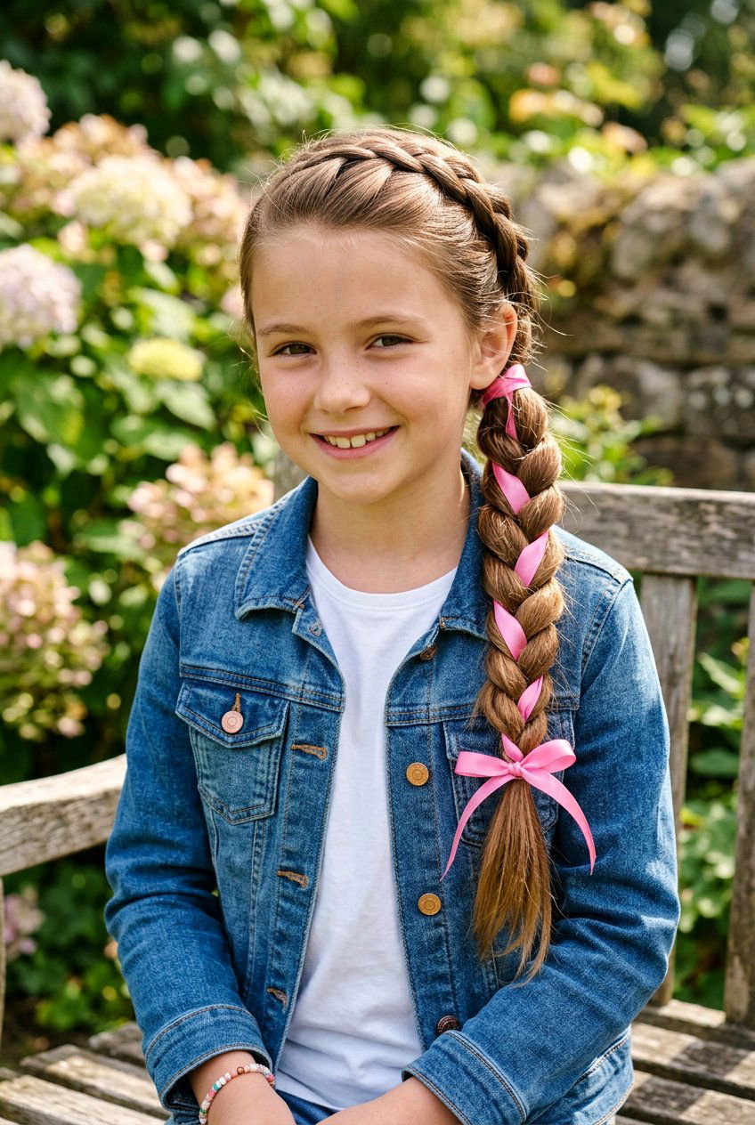 Braided Ponytail With Ribbon Intertwined - 20 ribbon ponytail for girls - 20 ribbon ponytail for girls
