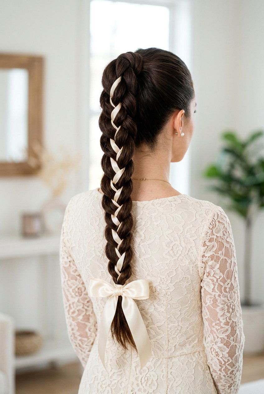 Braided Ponytail With Ribbon Woven Bow - 20 holiday ponytail with bow - 20 holiday ponytail with bow