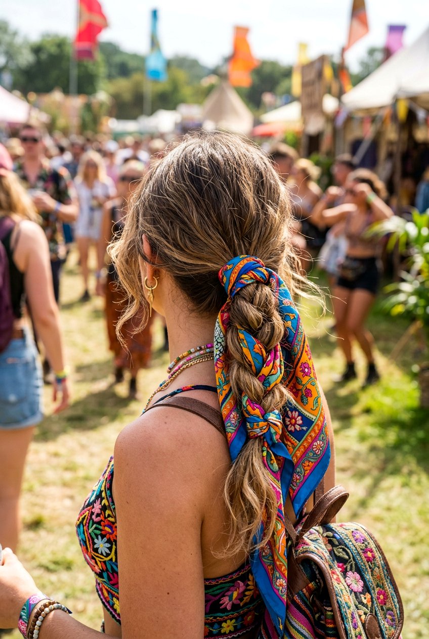 Braided Ponytail With Scarf For Concert - 20 concert ponytail with braids - 20 concert ponytail with braids