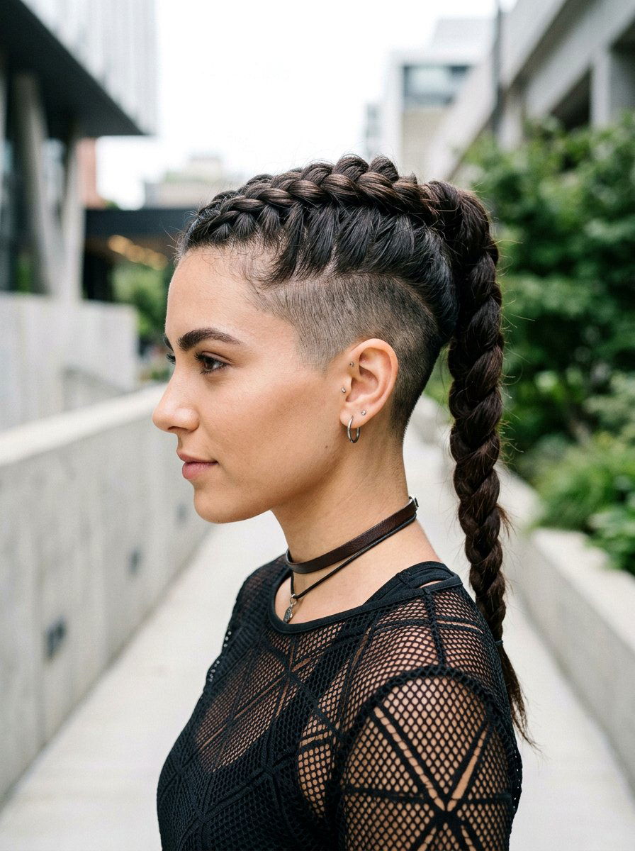 Braided Ponytail With Undercut - 20 gym hairstyle with braided ponytail - 20 gym hairstyle with braided ponytail