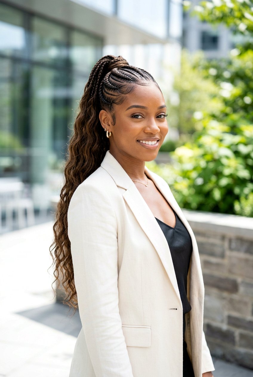 Braided Ponytail with Feed In Extensions - 20 humid weather protective styles for black women - 20 humid weather protective styles for black women