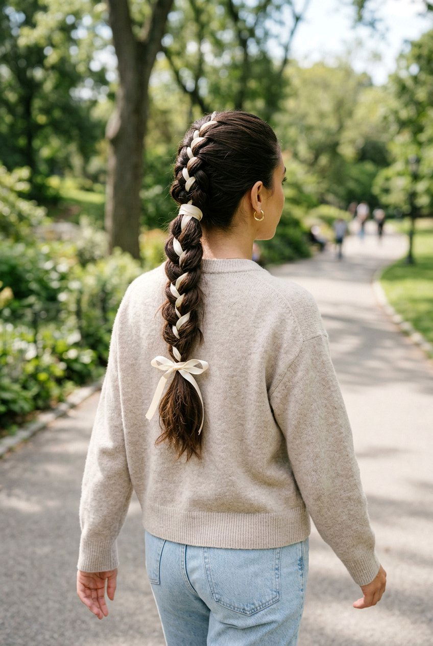 Braided Ribbon Ponytail - 20 ribbon ponytail hairstyles - 20 ribbon ponytail hairstyles