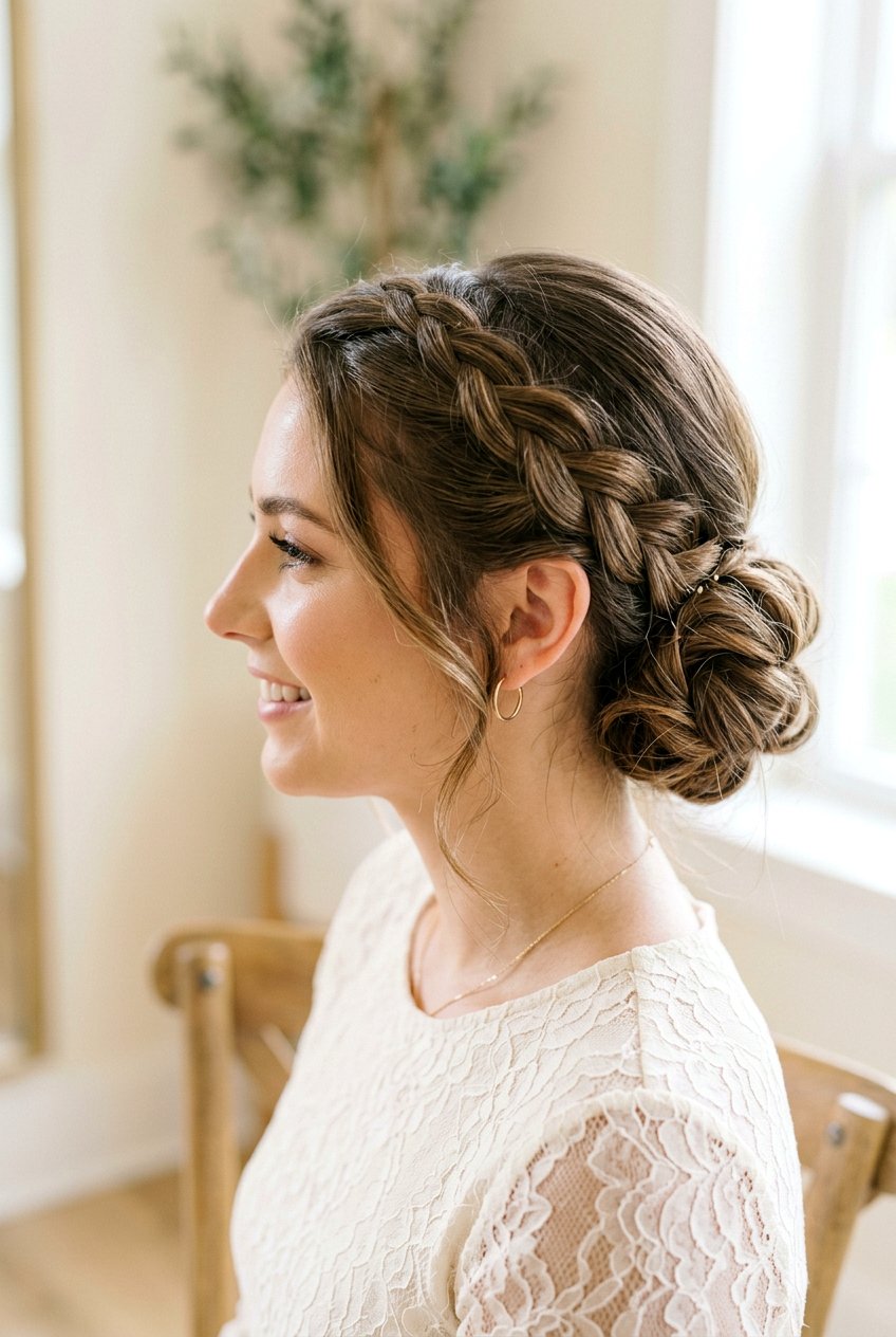 Braided Side Bun - 20 romantic hairstyles for weddings - 20 romantic hairstyles for weddings