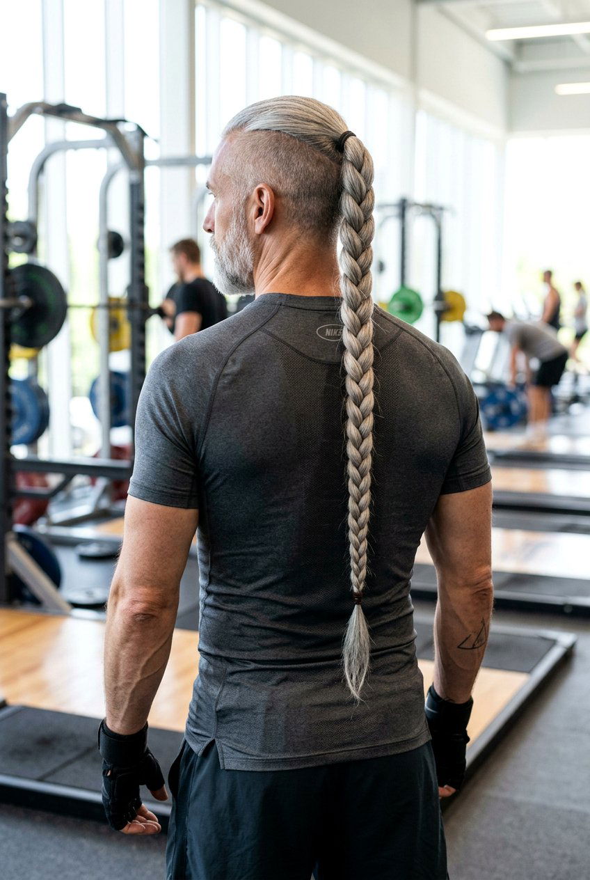 Braided Silver Ponytail - 20 long gray hairstyles for men - 20 long gray hairstyles for men