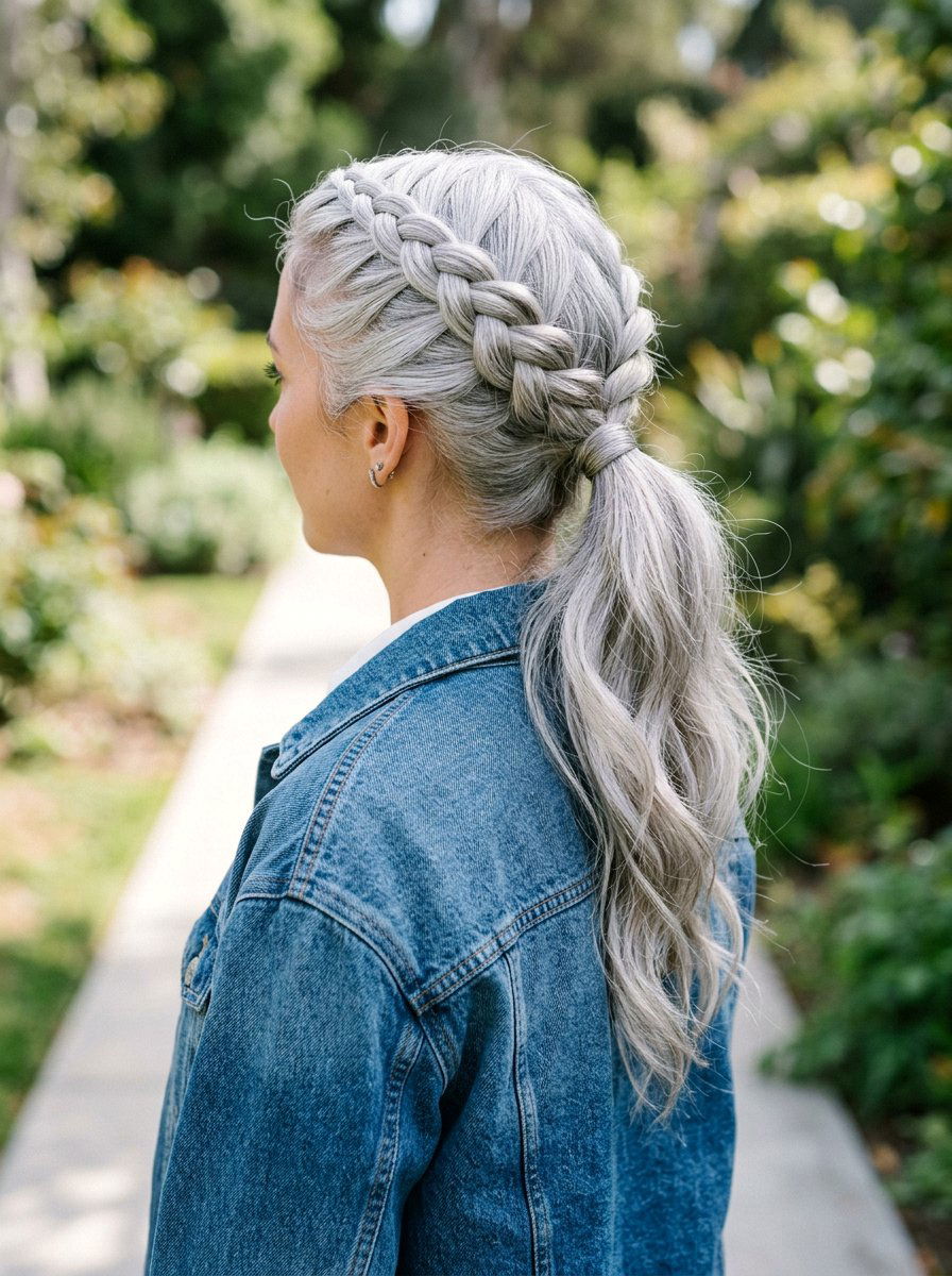 Braided Silver Ponytail - 20 classy silver ponytail hairstyle - 20 classy silver ponytail hairstyle