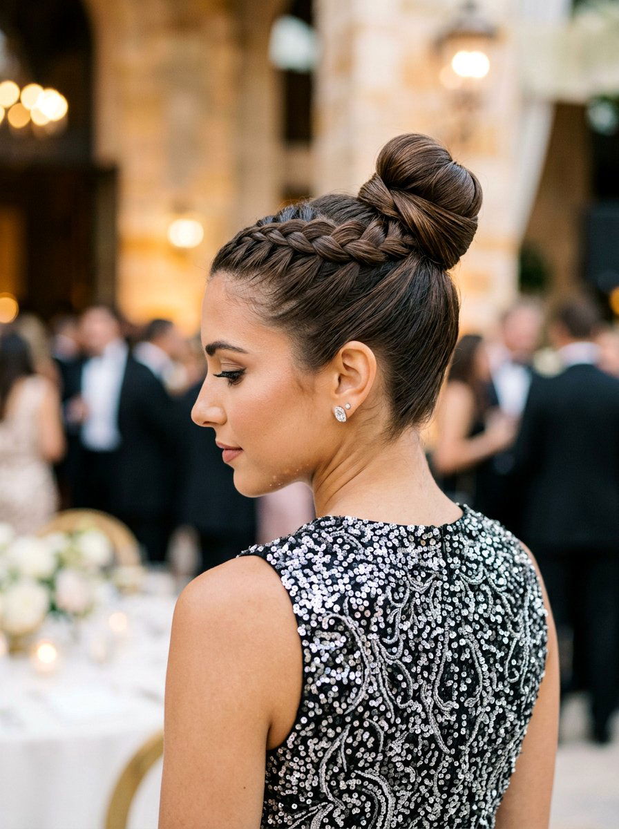 Braided Sleek Top Knot - 20 party hairstyle with sleek top knot - 20 party hairstyle with sleek top knot